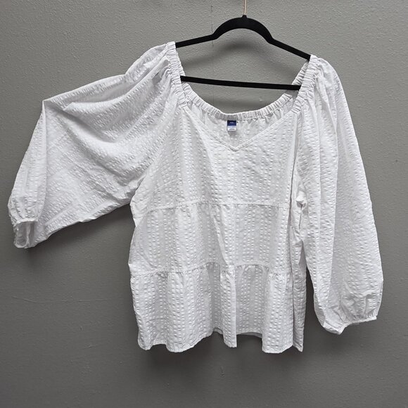 Old Navy Blouse Womens 2XL White Long Sleeve Tiered Empire Peasant Clip Dot Boho - Picture 1 of 12